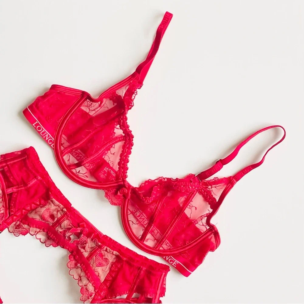 5PCS Lounge Lingerie 34C SMALL red valentines bra set - Picture 4 of 12